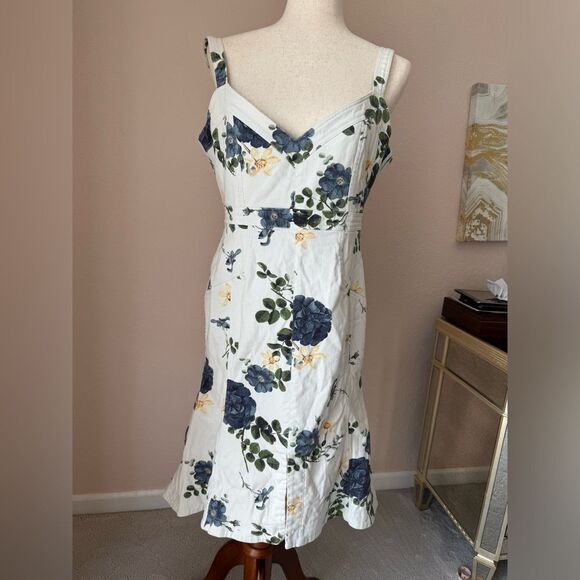 Nicholas white denim rose flare dress. Midi style with front slit sz 10 - Picture 4 of 16